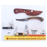 (3) Knives includes a UCC canoe knife, a Damascus