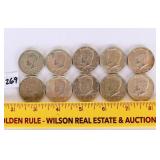 (10) Kennedy 40% silver half dollars.