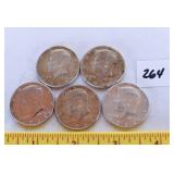 (5) 1964 Kennedy silver half dollars