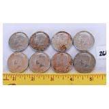 (8) Kennedy half dollars. They are 40% silver.