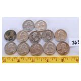 (12) silver quarters. The dates range from 1940
