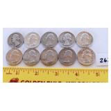 (10) silver quarters ranging from 