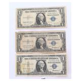 (3) silver certificate $1 bills. 1935 G, 1957 and