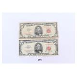 (2) 1963 red seal $5 bills