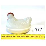 A small vintage milk glass hen on nest - Located