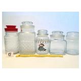 (5) Canisters with Lids, one may be Anchor
