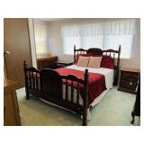 Vintage Wooden Bed with Headboard, Footboard and