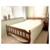 Bed with Wooden Headboard and Footboard and Metal