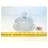 Glass Cheese Dish with Lid - Marked Ofnah Crystal