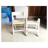 Folding Plastic Chair and a Small Step Stool -