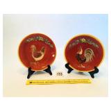 (2) Decorative Plates - Rooster & Hen - Stands