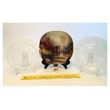 (3) Decorative Plates - (2) are Clear Glass - The