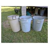 (3) Trash Cans, no lids, one galvanized