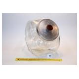 Clear glass slant counter jar w/ metal lid