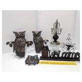 Group lot of home decor including (2) metal owl