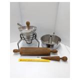 Group lot of kitchen tools including a strainer &