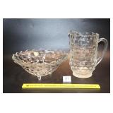 Cubist Pattern Glassware Pitcher & 3-Footed B