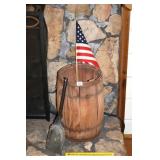 Vintage wooden nail keg & coal / ash shovel