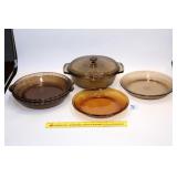 Group lot of tinted glass bakeware including Fire