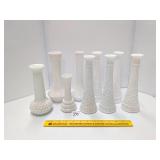 Group of vintage milk glass vases     Located in