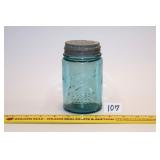 Antique Blue Glass Perfect Mason Pint Jar, has a