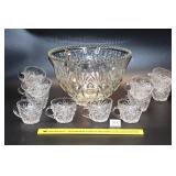 Clear Glass Punch Bowl, with (12) cups (do not
