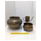 Large brass pot & smaller footed pot     Located