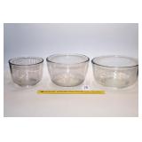 (3) Clear Glass Mixer Bowls    Located in Kitchen
