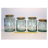(4) Blue Glass Canisters w/ Cork Lids, made in