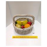 Group lot of ceramic & glass fruit in a basket