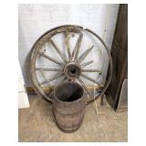 Antique Wooden Wagon Wheel w/ rim, has damage as