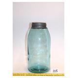 Antique Blue Glass "Triple L" Ball Mason Quart