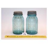 (2) Vintage Blue Glass Ball Perfect Mason Pint