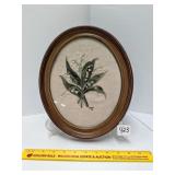 Framed Crewlwork Embroidery, Lily of the Valley;