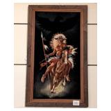 Native American Image Painted on Velvet; approx.