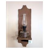 Miniature Oil Lamp w/ wall shelf; approx. 16 1/2