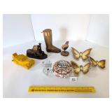 Group lot of collectibles & decor including glass