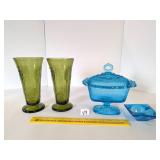 Blue & Green Vintage Glassware including candy