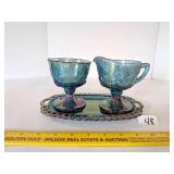 Vintage Blue Carnival Glass grape pattern creamer