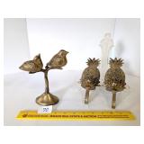 Brass Bird Figurine & (2) pineapple candle