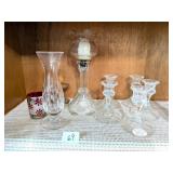 Group lot of Crystal candlesticks & vase (appears