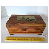 Vintage Cedar Jewelry Box, part of lock is