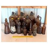 Vintage Amber Glass Bottles & Jugs including Mrs.