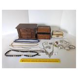 Group lot of jewelry & jewelry boxes; lid frame