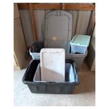 Group lot of plastic totes; some have lids, one