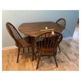 Wooden Drop Leaf Dining Table and (3) Chairs -