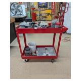 Metal Cart with Contents - Measures Approx. 33W x