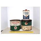 (2) Vintage Texaco Grease Cans & (1) Gulf Lite