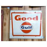 Vintage Good Gulf Porcelain Pump Sign - Measures