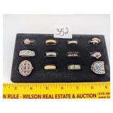Group of Costume Jewelry Rings with Display